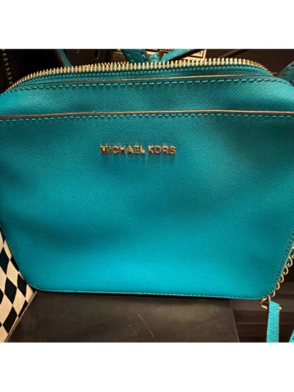 Used - Michael Kors Teal Blue Crossbody Bag with Gold Hardware